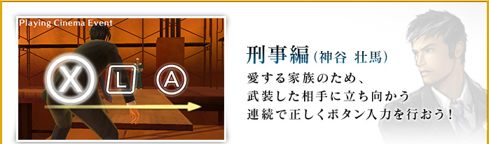 刑事編（神谷 壮馬） 愛する家族のため、武装した相手に立ち向かう連続で正しくボタン入力を行おう！